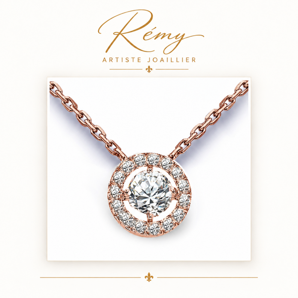 Collier diamants entourage – Or rose 750 – Diamants GVS 0,37 ct