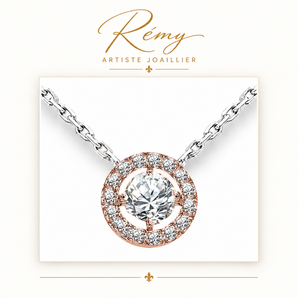 Collier diamants entourage – Or 750 – Diamants GVS 0,37 ct