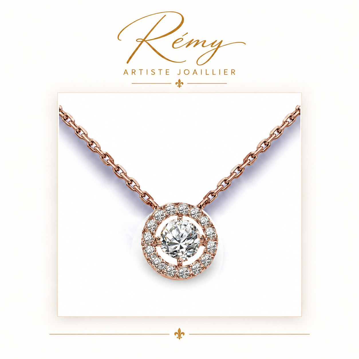Collier diamants entourage – Or rose 750 – Diamants GVS 0,23 ct
