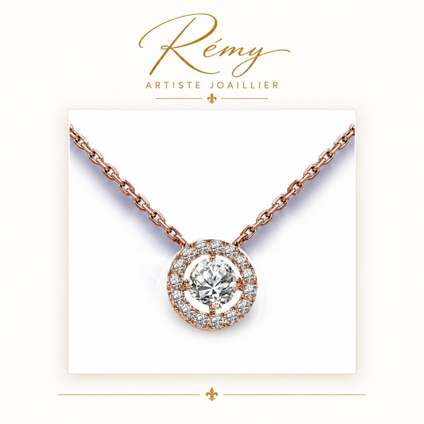 Collier diamants entourage – Or rose 750 – Diamants GVS 0,23 ct