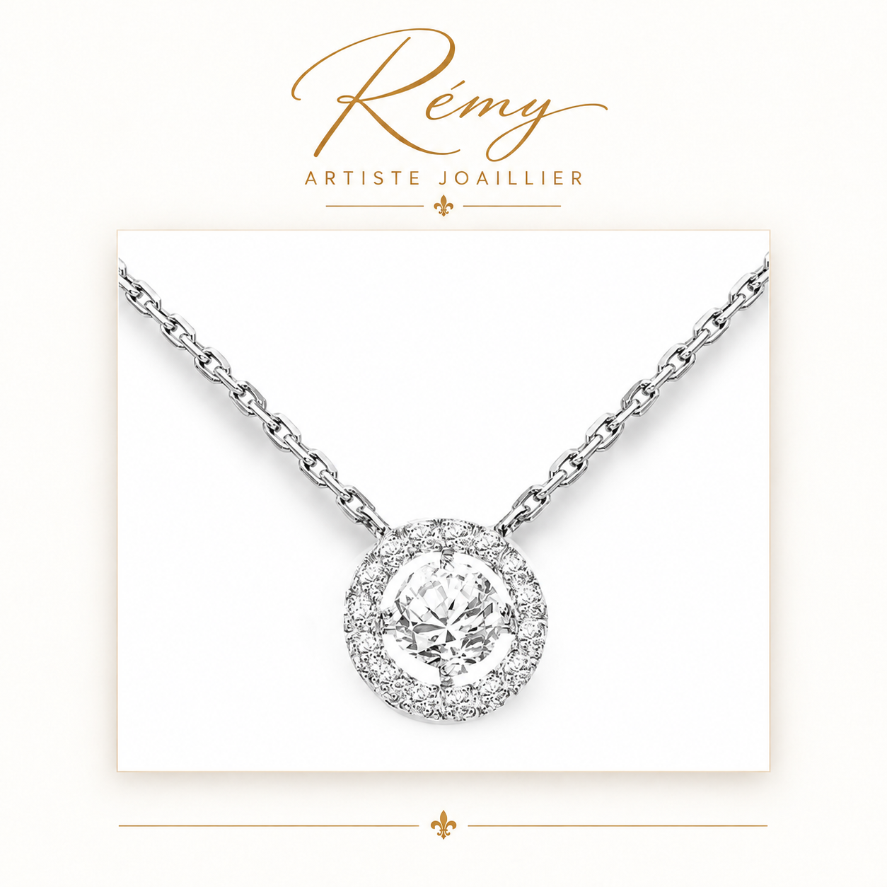 Collier diamants entourage – Or blanc 750 – Diamants GVS 0,23 ct