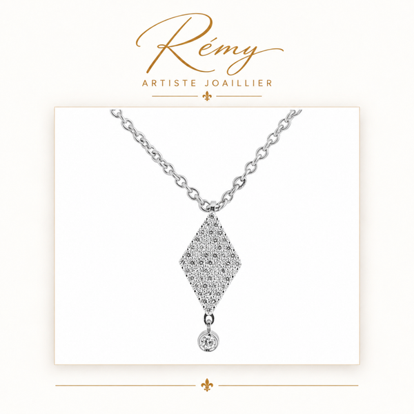 Collier Losange – Or blanc 750 – Diamants GVS 0,23 ct