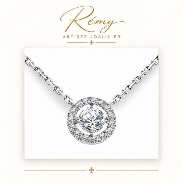 Collier diamants entourage – Or blanc 750 – Diamants GVS 0,31 ct