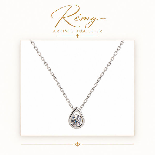 Collier Larme – Or blanc 750 – Diamant GVS 0,30 ct