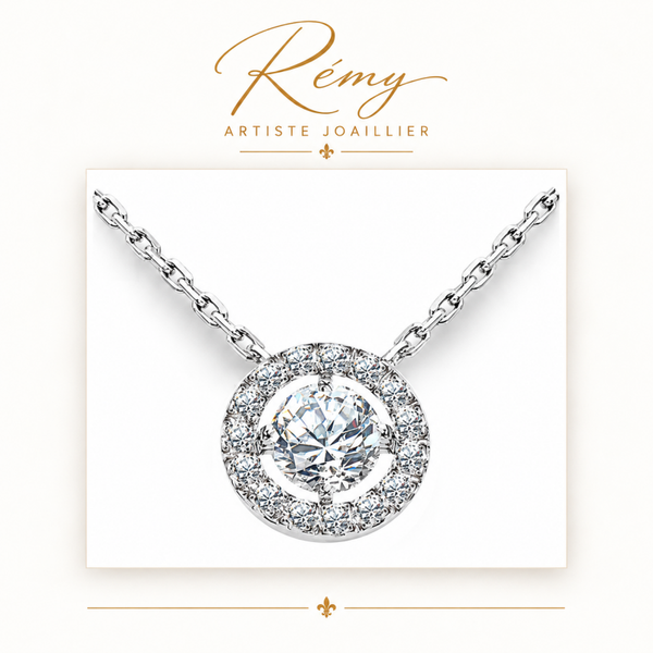 Collier diamants entourage – Or blanc 750 – Diamants GVS 0,44 ct