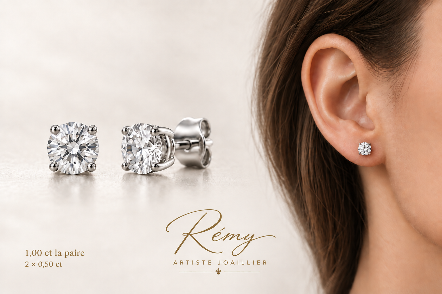 Boucles d’oreilles diamants naturels — 1 carat la paire