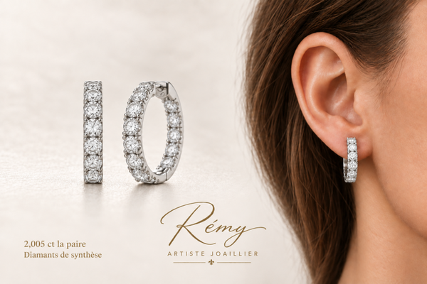 Créoles en or blanc et diamants de synthèse — 2,005 carats la paire