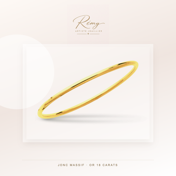 Bracelet jonc massif fermé, fil rond 3 mm, diamètre 65 mm, Or jaune 18k