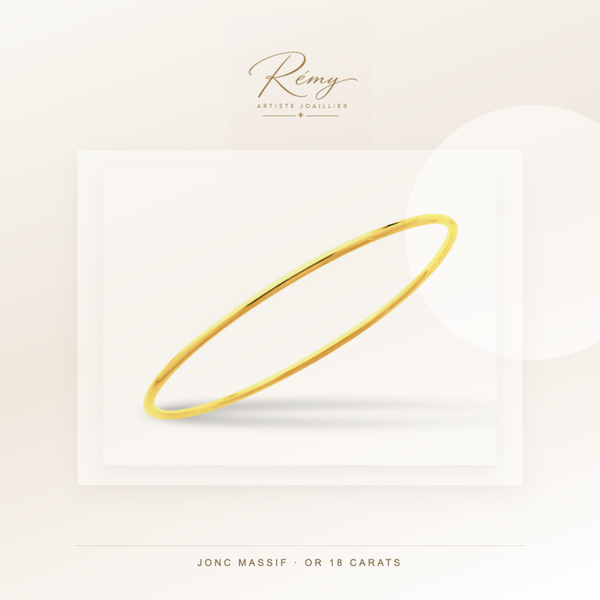Bracelet jonc massif fermé, fil rond 2 mm, diamètre 60 mm, Or jaune 18k