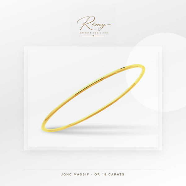 Bracelet jonc massif fermé, fil rond 2 mm, diamètre 65 mm, Or jaune 18k