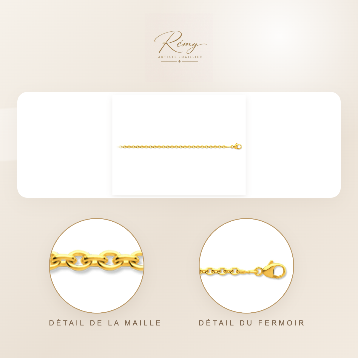 Chaîne maille Forçat ronde 1,30 mm, 45 cm, Or jaune 18k