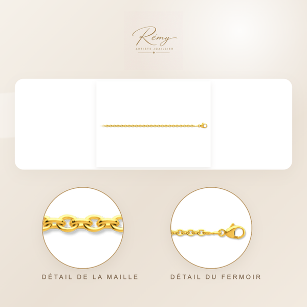 Chaîne maille Forçat ronde 1,30 mm, 45 cm, Or jaune 18k