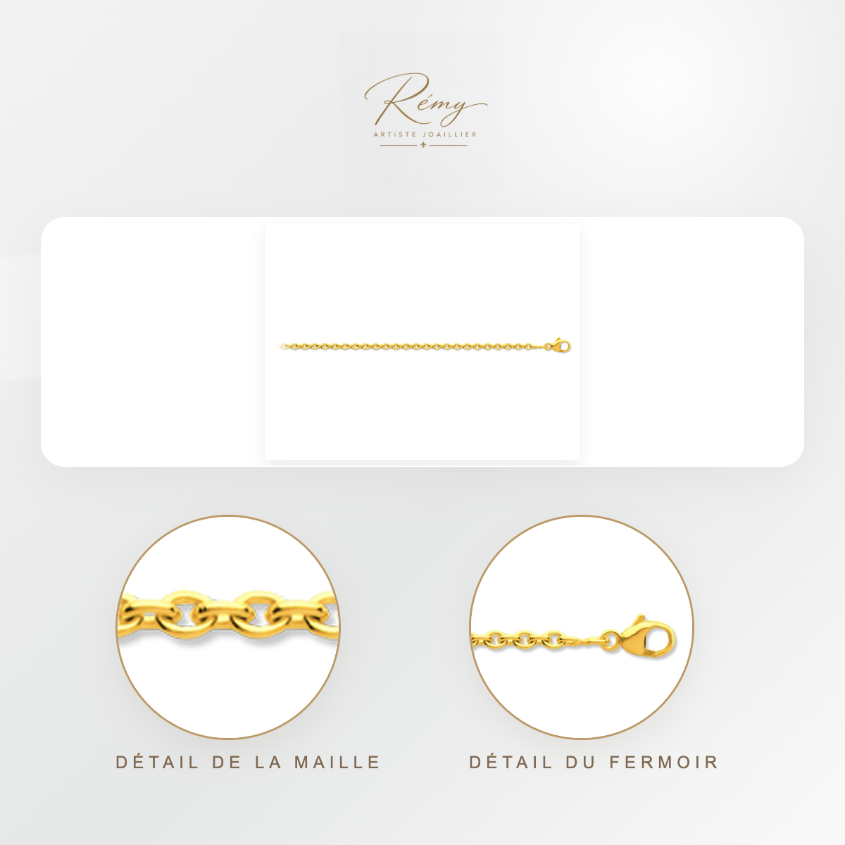 Chaîne maille Forçat ronde 1,50 mm, 45 cm, Or jaune 18k