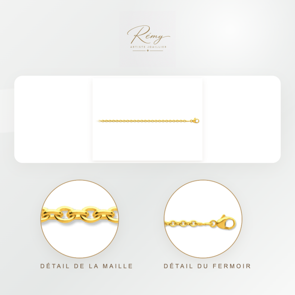 Chaîne maille Forçat ronde 1,50 mm, 45 cm, Or jaune 18k