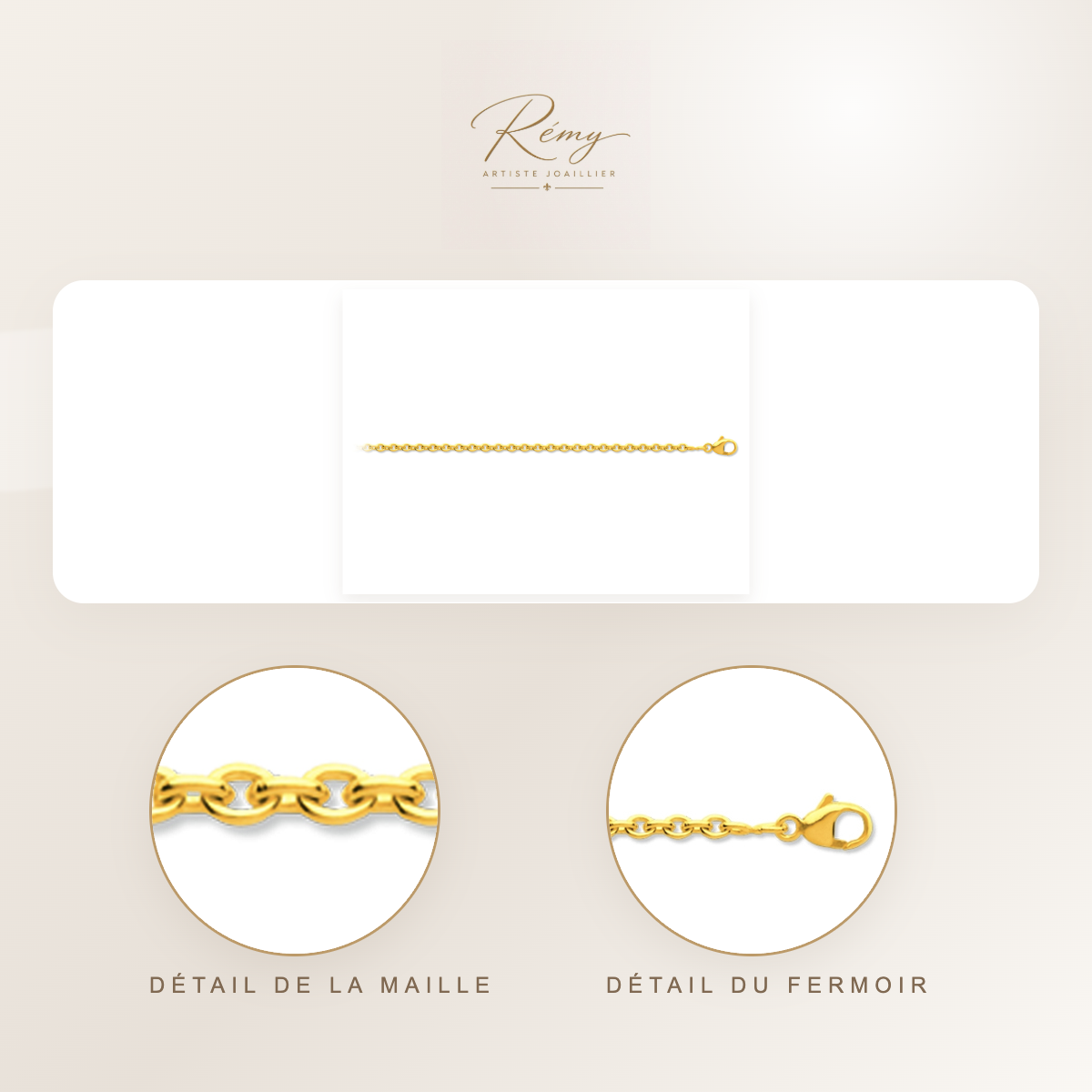 Chaîne maille Forçat ronde 1,70 mm, 45 cm, Or jaune 18k