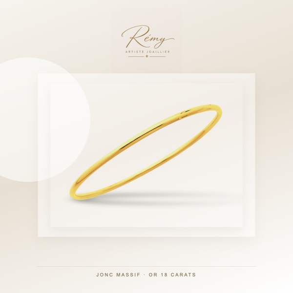 Bracelet jonc massif fermé, fil rond 2,5 mm, diamètre 60 mm, Or jaune 18k