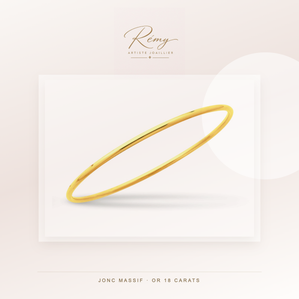 Bracelet jonc massif fermé, fil rond 2,5 mm, diamètre 65 mm, Or jaune 18k