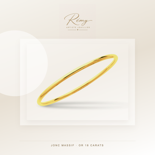 Bracelet jonc massif fermé, fil rond 3 mm, diamètre 60 mm, Or jaune 18k