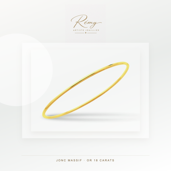 Bracelet jonc massif, fil rond 2 mm, diamètre 58 mm, Or jaune 18k