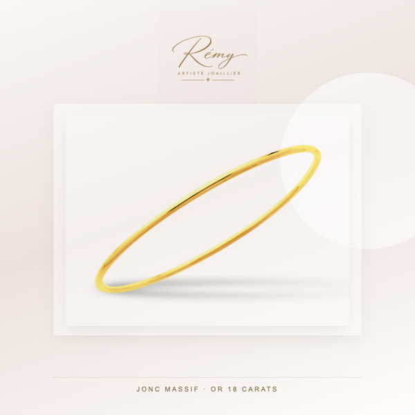 Bracelet jonc massif, fil rond 2 mm, diamètre 63 mm, Or jaune 18k
