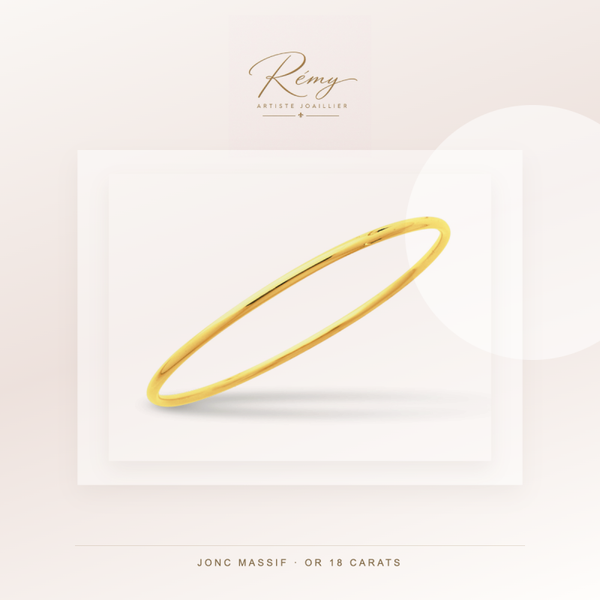 Bracelet jonc massif, fil rond 2,5 mm, diamètre 58 mm, Or jaune 18k