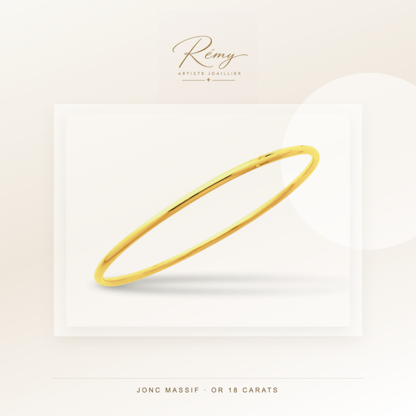 Bracelet jonc massif, fil rond 2,5 mm, diamètre 63 mm, Or jaune 18k