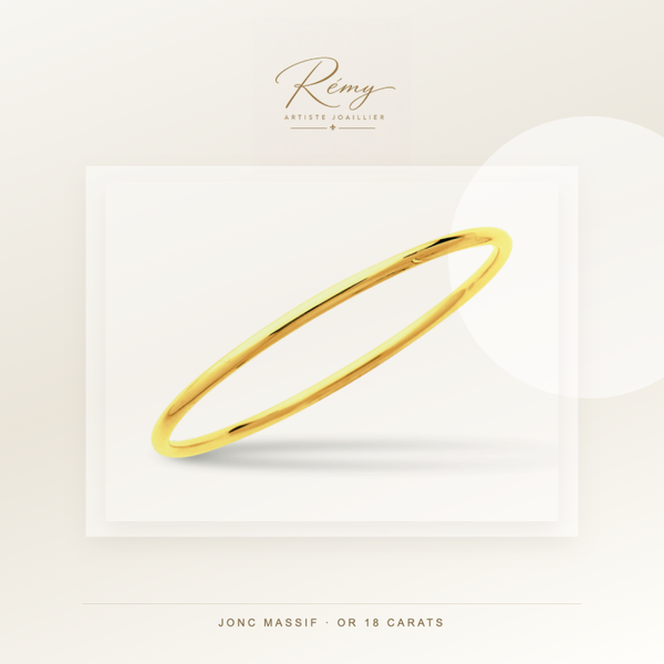 Bracelet jonc massif, fil rond 3 mm, diamètre 63 mm, Or jaune 18k