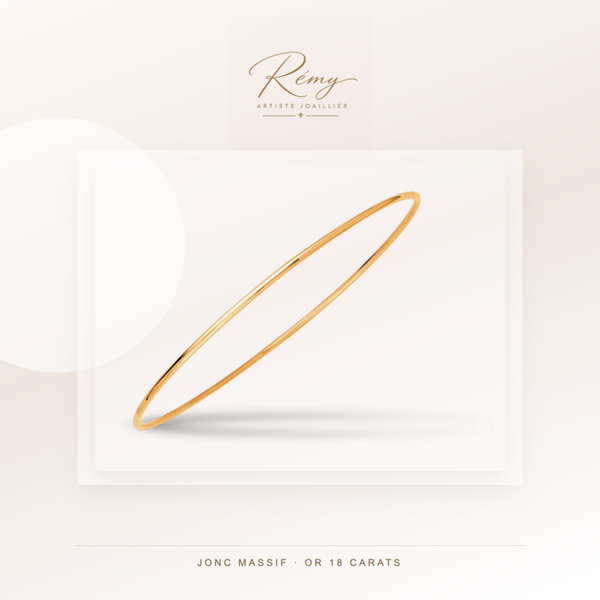 Bracelet jonc massif, fil rond 1,5 mm, diamètre 63 mm, Or jaune 18k