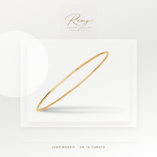 Bracelet jonc massif, fil rond 1,5 mm, diamètre 60 mm, Or jaune 18k