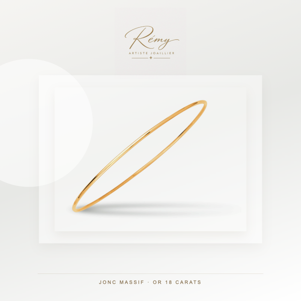 Bracelet jonc massif, fil rond 1,5 mm, diamètre 58 mm, Or jaune 18k