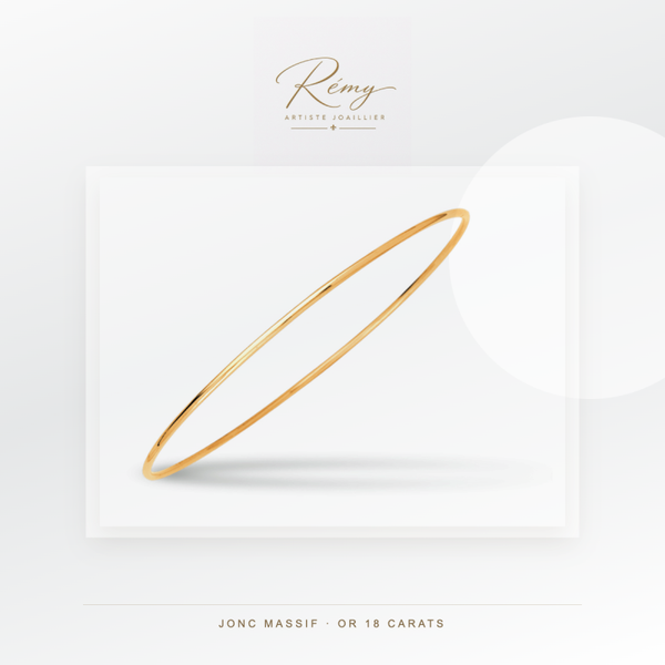 Bracelet jonc massif, fil rond 1,5 mm, diamètre 65 mm, Or jaune 18k