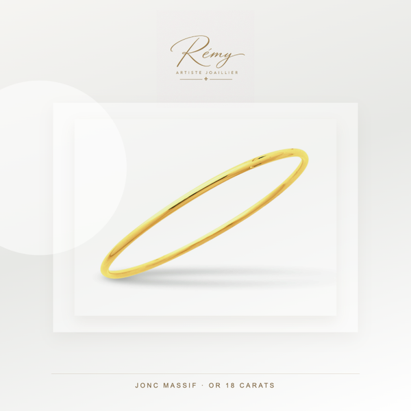 Bracelet jonc massif, fil rond 3 mm, diamètre 58 mm, Or jaune 18k