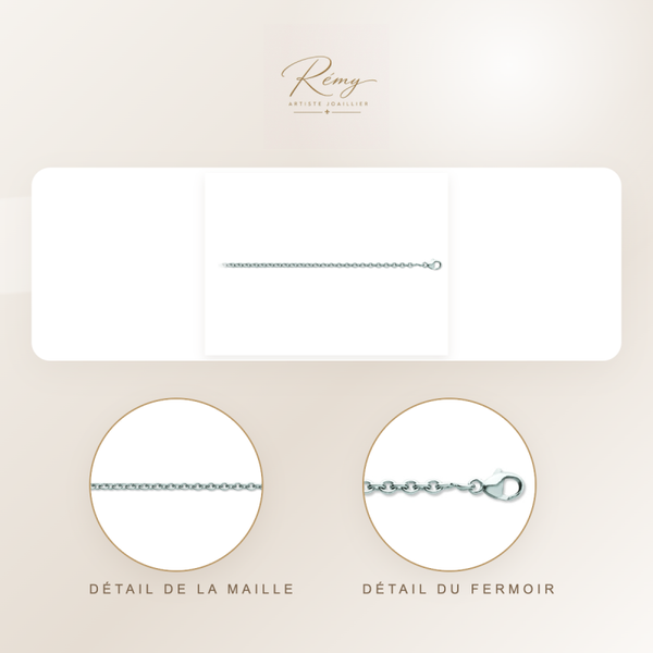 Chaîne maille Forçat ronde 1,10 mm, 45 cm, Or blanc 18k rhodié