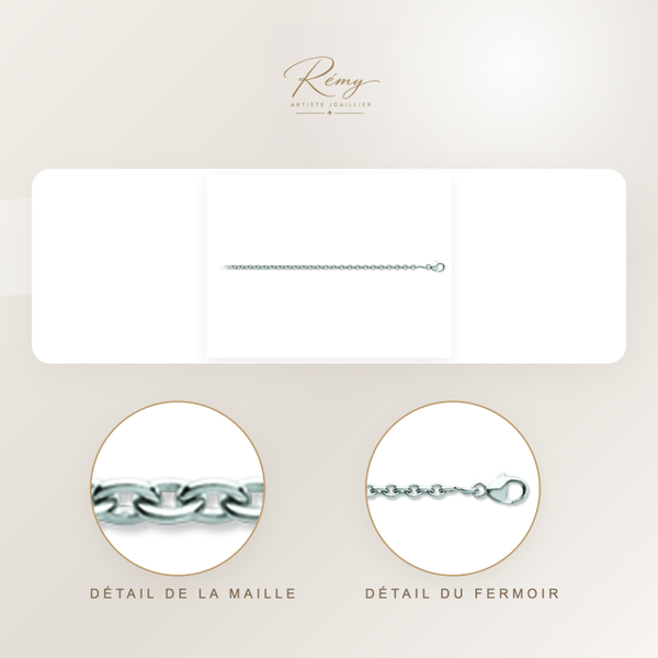 Chaîne maille Forçat ronde 1,90 mm, 45 cm, Or blanc 18k rhodié