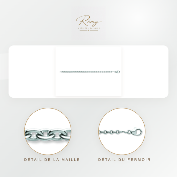 Chaîne maille Forçat ronde 2,30 mm, 45 cm, Or blanc 18k rhodié