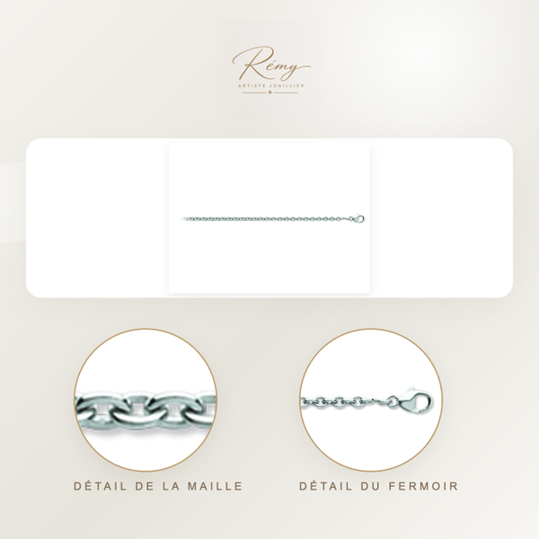 Chaîne maille Forçat ronde 2,50 mm, 45 cm, Or blanc 18k rhodié
