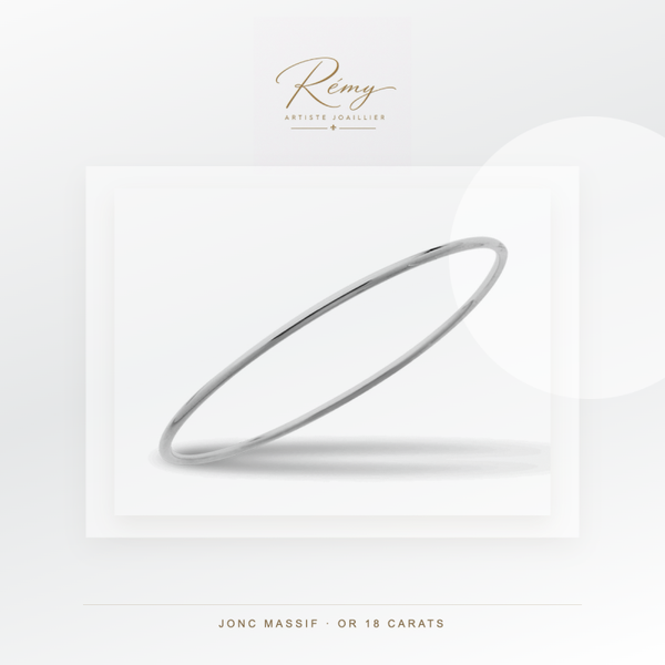 Bracelet jonc massif, fil rond 2 mm, diamètre 60 mm, Or blanc 18k