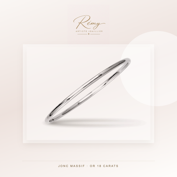 Bracelet jonc massif, fil rond 3 mm, diamètre 65 mm, Or blanc 18k