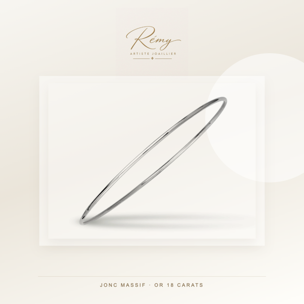 Bracelet jonc massif, fil rond 1,5 mm, diamètre 63 mm, Or blanc 18k