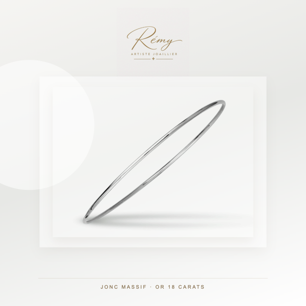 Bracelet jonc massif, fil rond 1,5 mm, diamètre 60 mm, Or blanc 18k