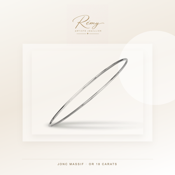 Bracelet jonc massif, fil rond 1,5 mm, diamètre 58 mm, Or blanc 18k