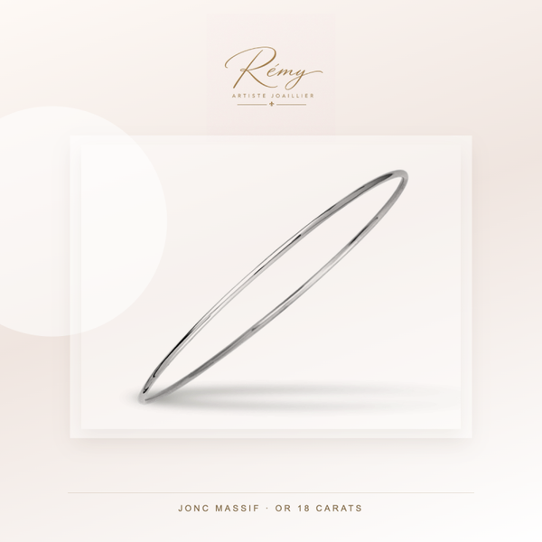 Bracelet jonc massif, fil rond 1,5 mm, diamètre 65 mm, Or blanc 18k