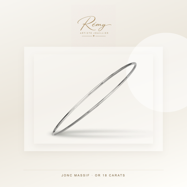 Bracelet jonc massif, fil rond 2 mm, diamètre 58 mm, Or blanc 18k