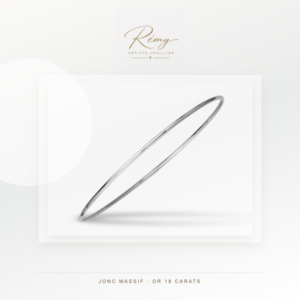 Bracelet jonc massif, fil rond 2 mm, diamètre 63 mm, Or blanc 18k