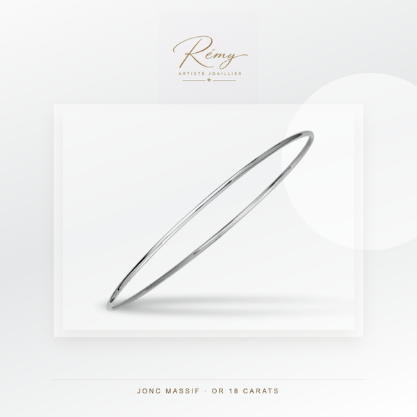 Bracelet jonc massif, fil rond 2 mm, diamètre 65 mm, Or blanc 18k