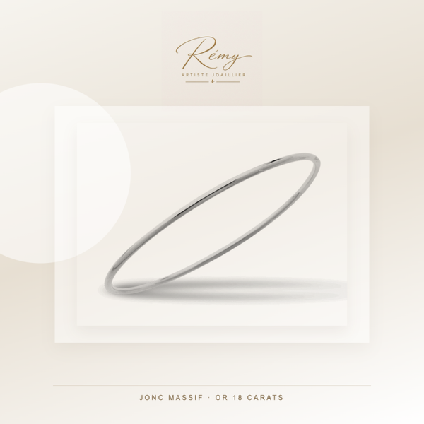 Bracelet jonc massif, fil rond 2,5 mm, diamètre 58 mm, Or blanc 18k