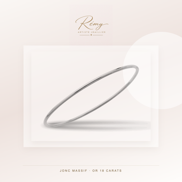 Bracelet jonc massif, fil rond 2,5 mm, diamètre 60 mm, Or blanc 18k