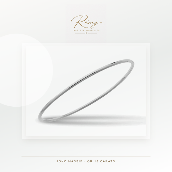 Bracelet jonc massif, fil rond 2,5 mm, diamètre 65 mm, Or blanc 18k