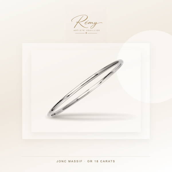 Bracelet jonc massif, fil rond 3 mm, diamètre 58 mm, Or blanc 18k