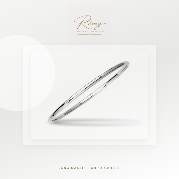 Bracelet jonc massif, fil rond 3 mm, diamètre 60 mm, Or blanc 18k